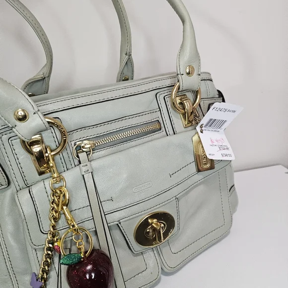 MSRP $700 Coach Hampton Lindsay Satchel Handbag Tote Mint Green Leather Turnlock - Picture 5 of 11